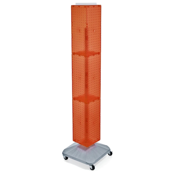 4-Sided Pegboard Floor Spinner Rack w/ Wheels. Orange 8"W x 68"H